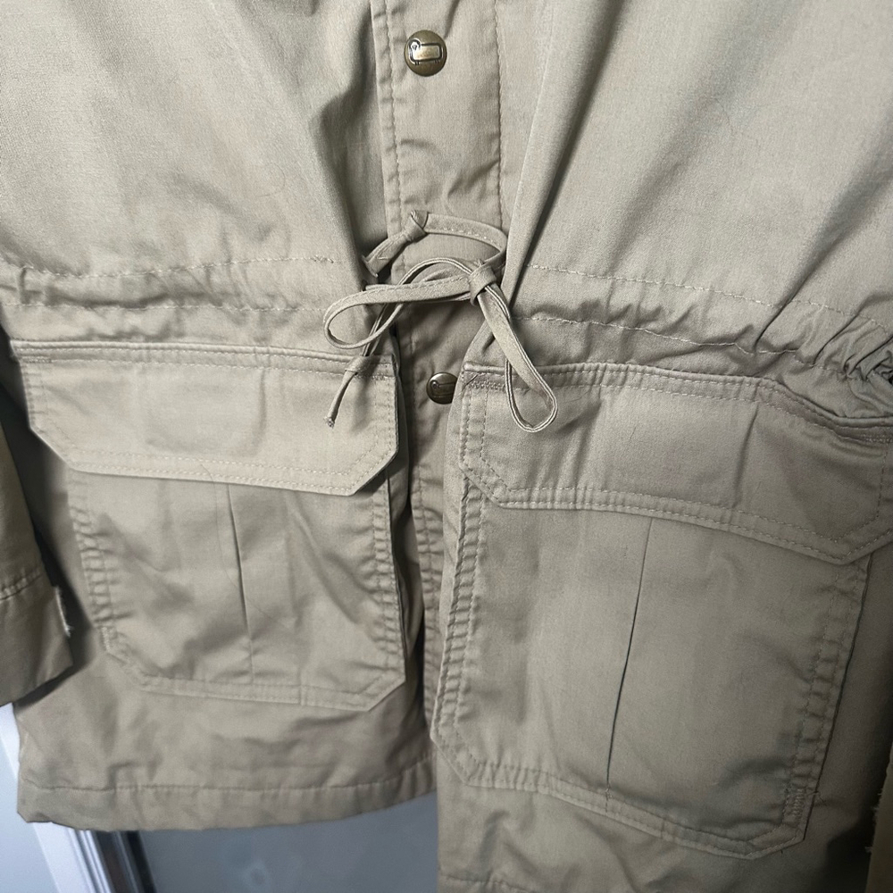 VINTAGE WOOLRICH Size M Khaki Zip Up Button Jacket with Waist Draw String - Picture 7 of 9